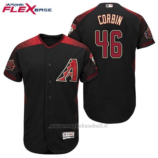 Maglia Baseball Uomo Arizona Diamondbacks 46 Patrick Corbin Nero Rosso Alterner 20 Anniversario Flex Base